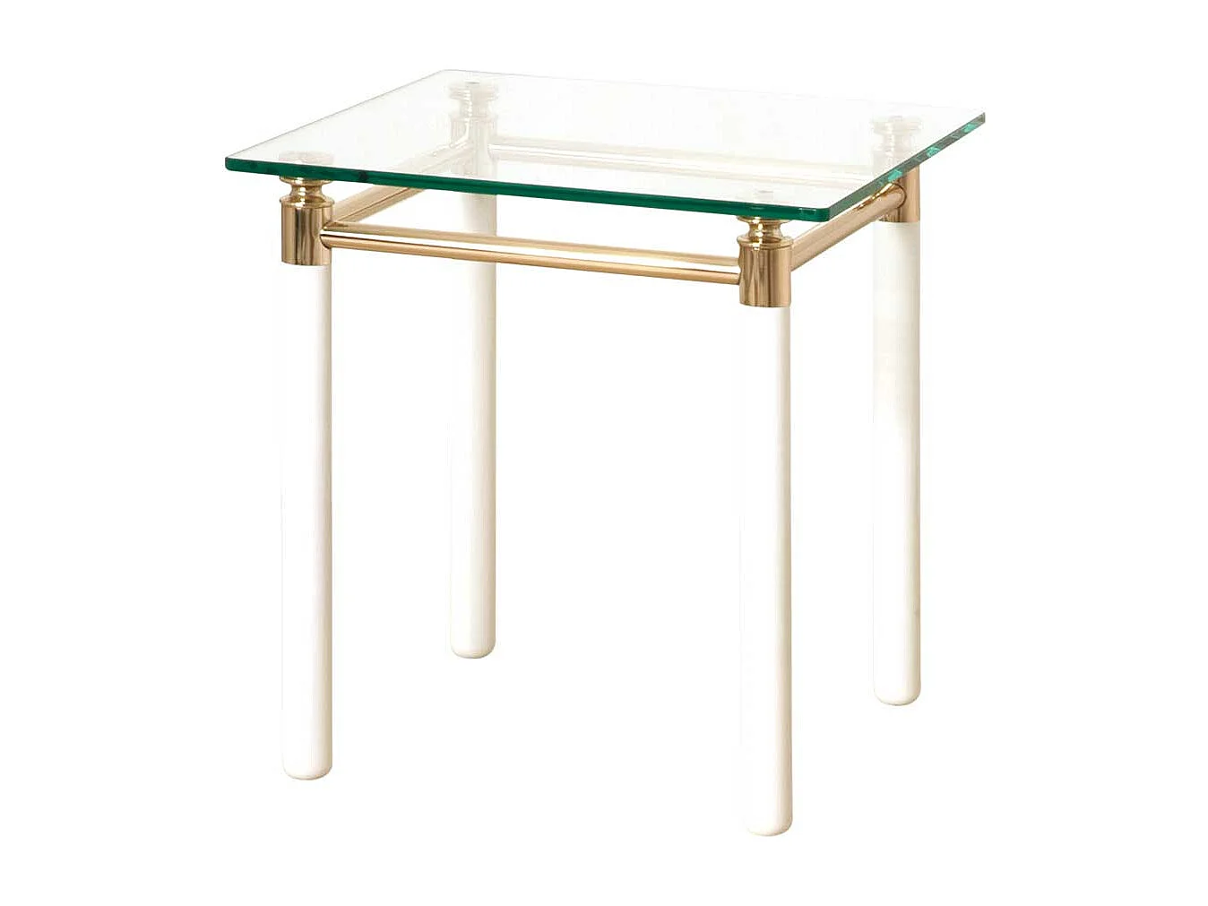 Beistelltisch in Weiß-Goldfarben Klarglasplatte