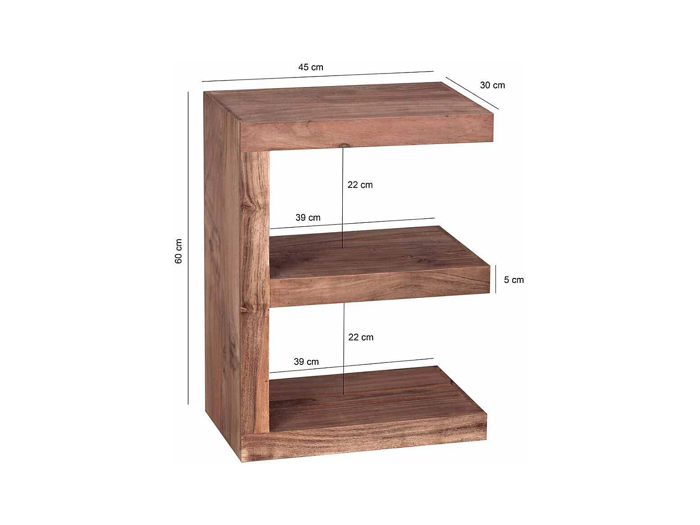 Massivholz Beistelltisch in E-Form Akazie natur