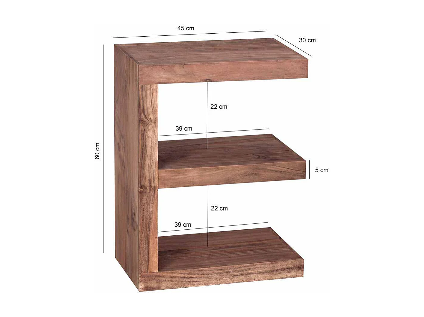 Massivholz Beistelltisch in E-Form Akazie natur