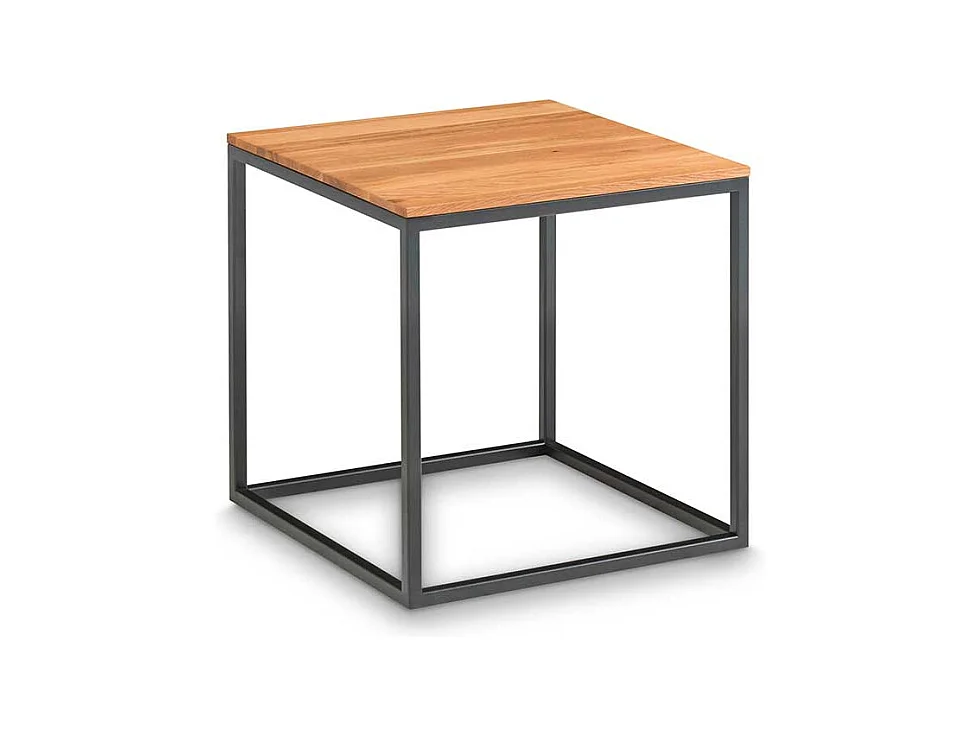 Sofa Beistelltisch aus Asteiche Massivholz Bügelgestell aus Metall in Schwarz