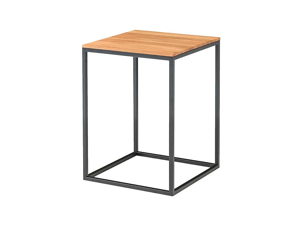 Sofa Beistelltisch aus Asteiche Massivholz Bügelgestell aus Metall in Schwarz