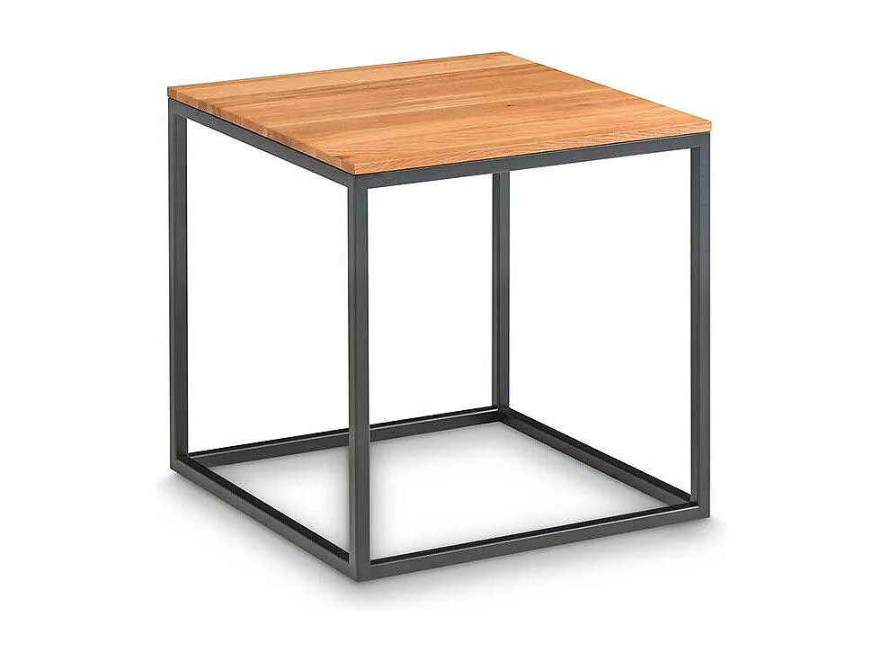 Sofa Beistelltisch aus Asteiche Massivholz Bügelgestell aus Metall in Schwarz