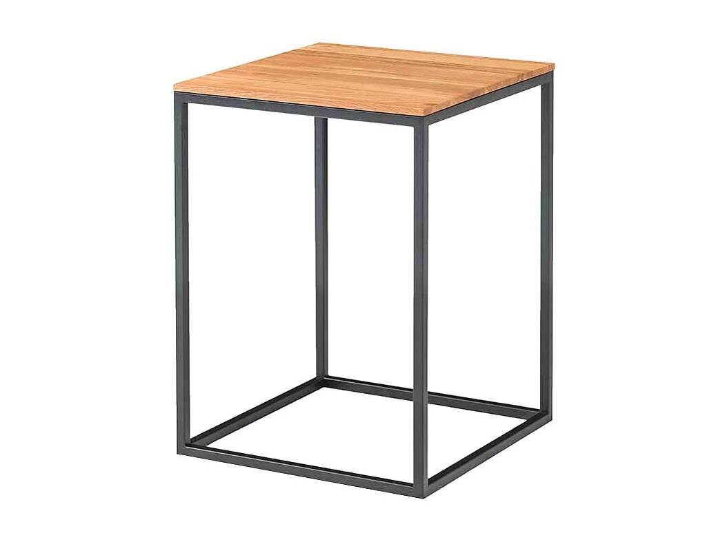 Sofa Beistelltisch aus Asteiche Massivholz Bügelgestell aus Metall in Schwarz