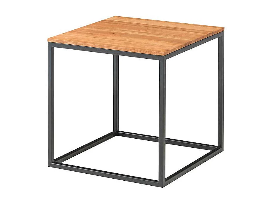 Sofa Beistelltisch aus Asteiche Massivholz Bügelgestell aus Metall in Schwarz