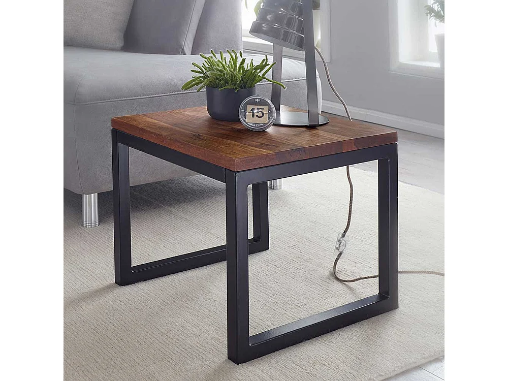 Beistelltisch mit Bügelgestell aus Sheesham Massivholz Metall