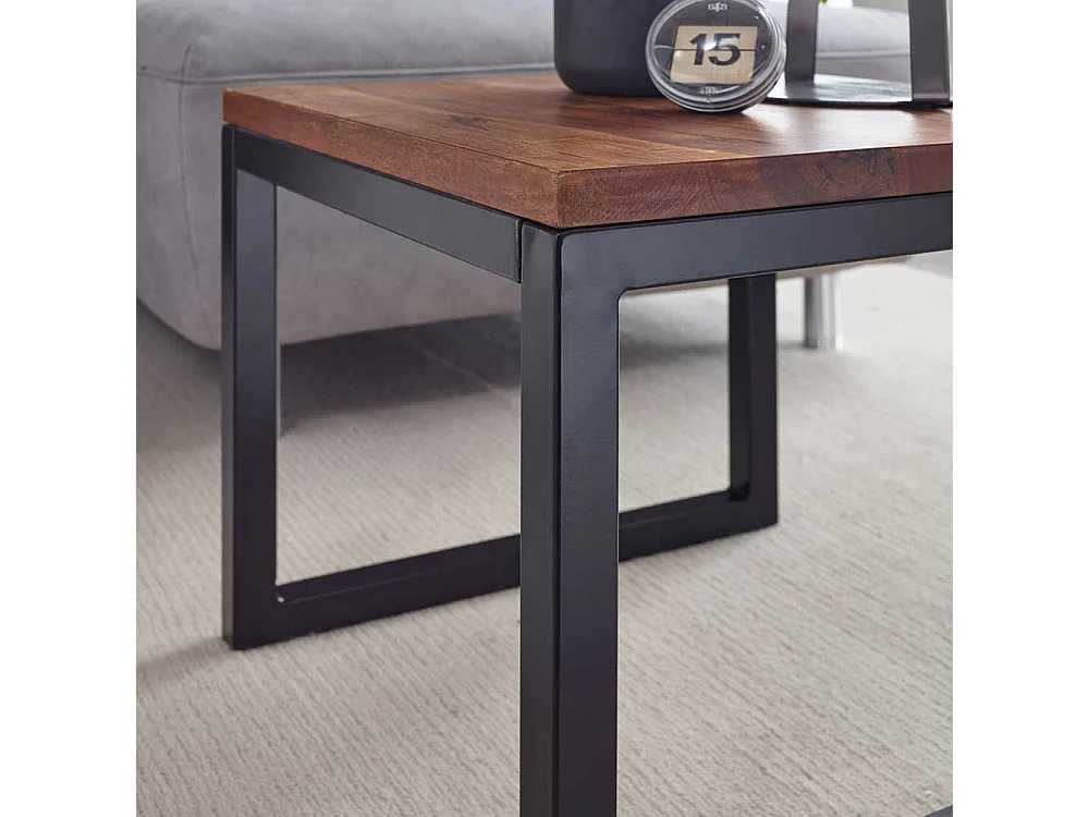 Beistelltisch mit Bügelgestell aus Sheesham Massivholz Metall