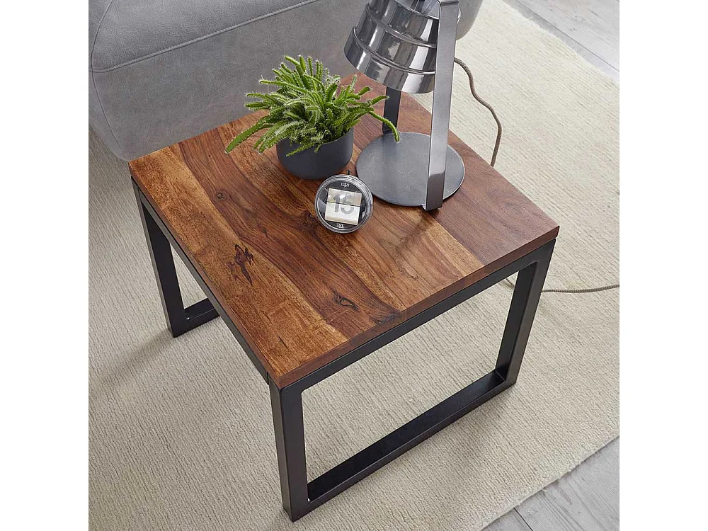 Beistelltisch mit Bügelgestell aus Sheesham Massivholz Metall