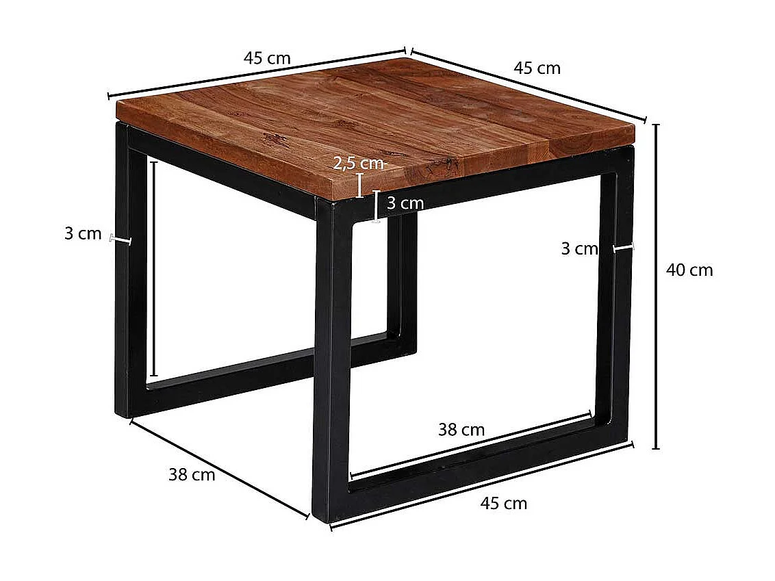 Beistelltisch mit Bügelgestell aus Sheesham Massivholz Metall