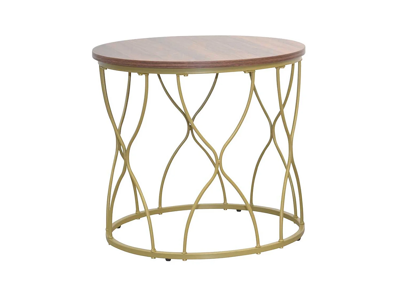 Beistelltischset in Gold und Nussbaumfarben Ringgestell (zweiteilig)