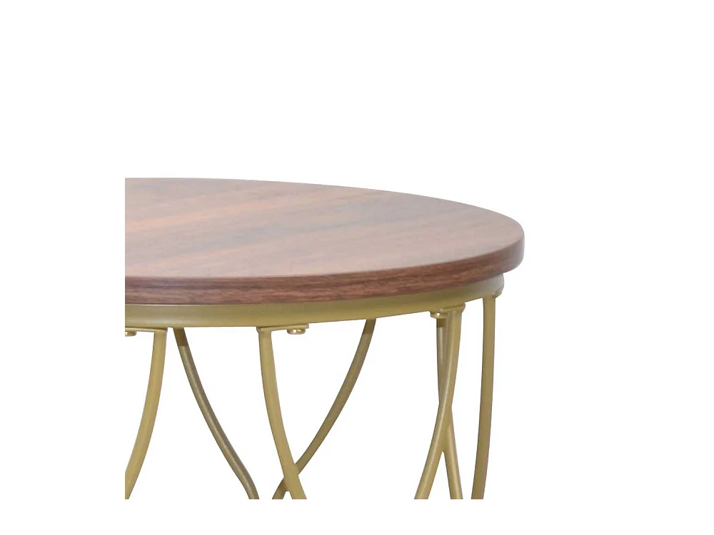 Beistelltischset in Gold und Nussbaumfarben Ringgestell (zweiteilig)