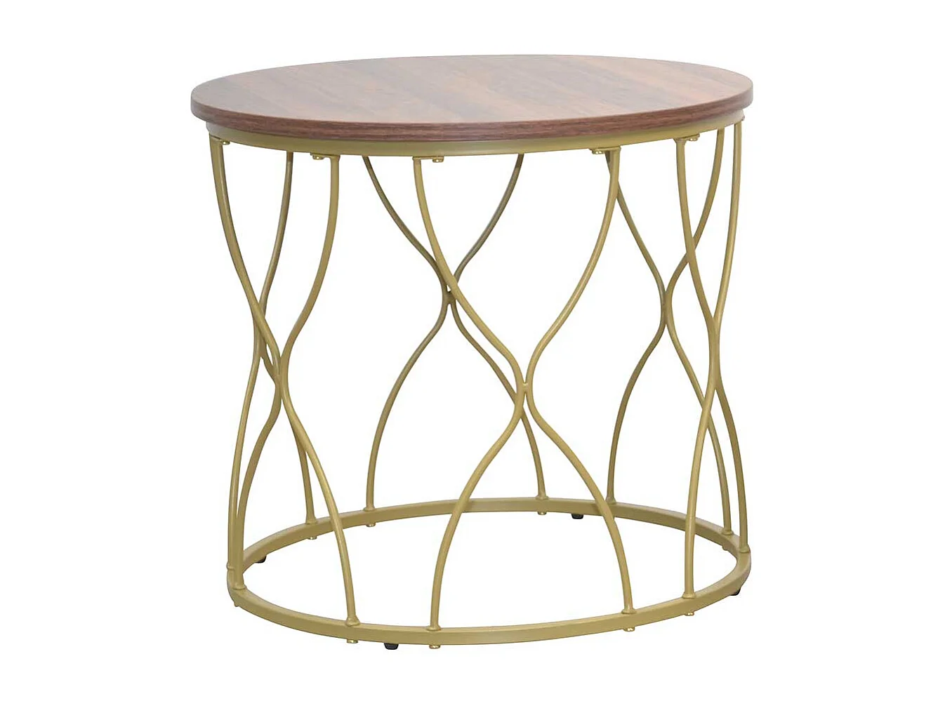 Beistelltischset in Gold und Nussbaumfarben Ringgestell (zweiteilig)