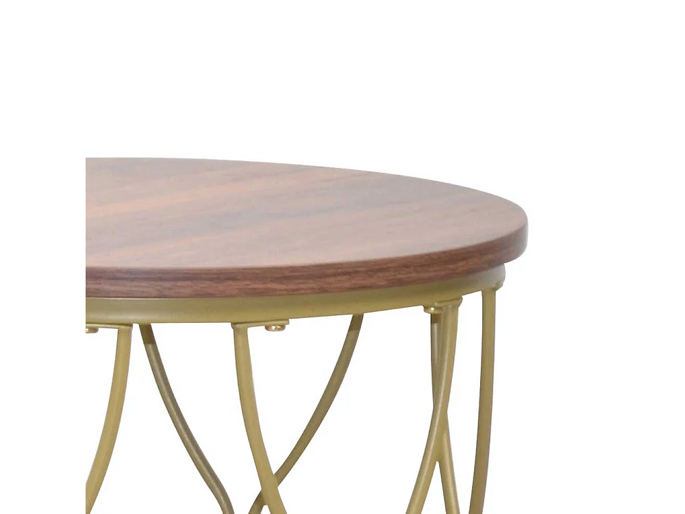 Beistelltischset in Gold und Nussbaumfarben Ringgestell (zweiteilig)