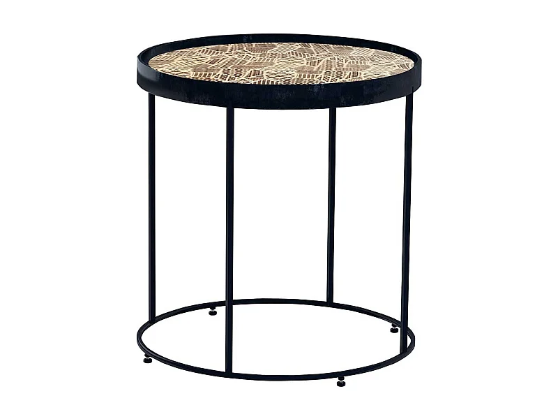 Runder Beistelltisch in Braun und Schwarz Metallgestell