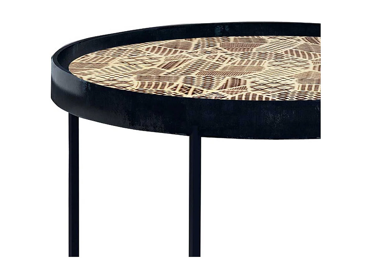 Runder Beistelltisch in Braun und Schwarz Metallgestell