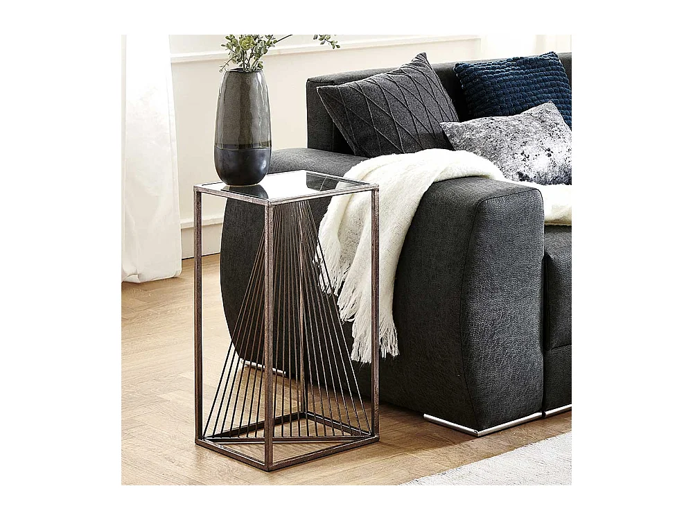 Sofa Beistelltisch mit Glasplatte Stahlgestell in Bronze
