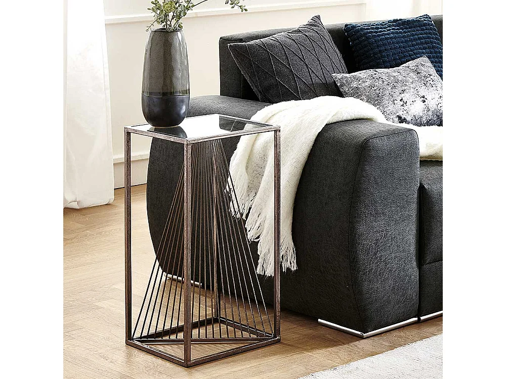 Sofa Beistelltisch mit Glasplatte Stahlgestell in Bronze