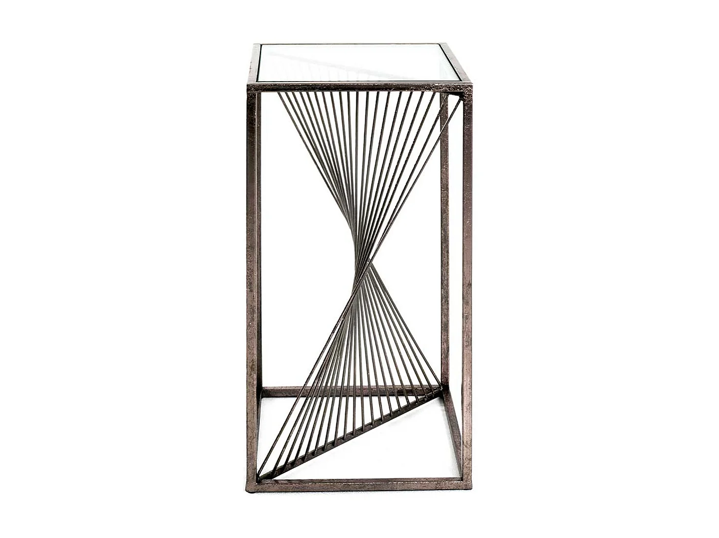 Sofa Beistelltisch mit Glasplatte Stahlgestell in Bronze