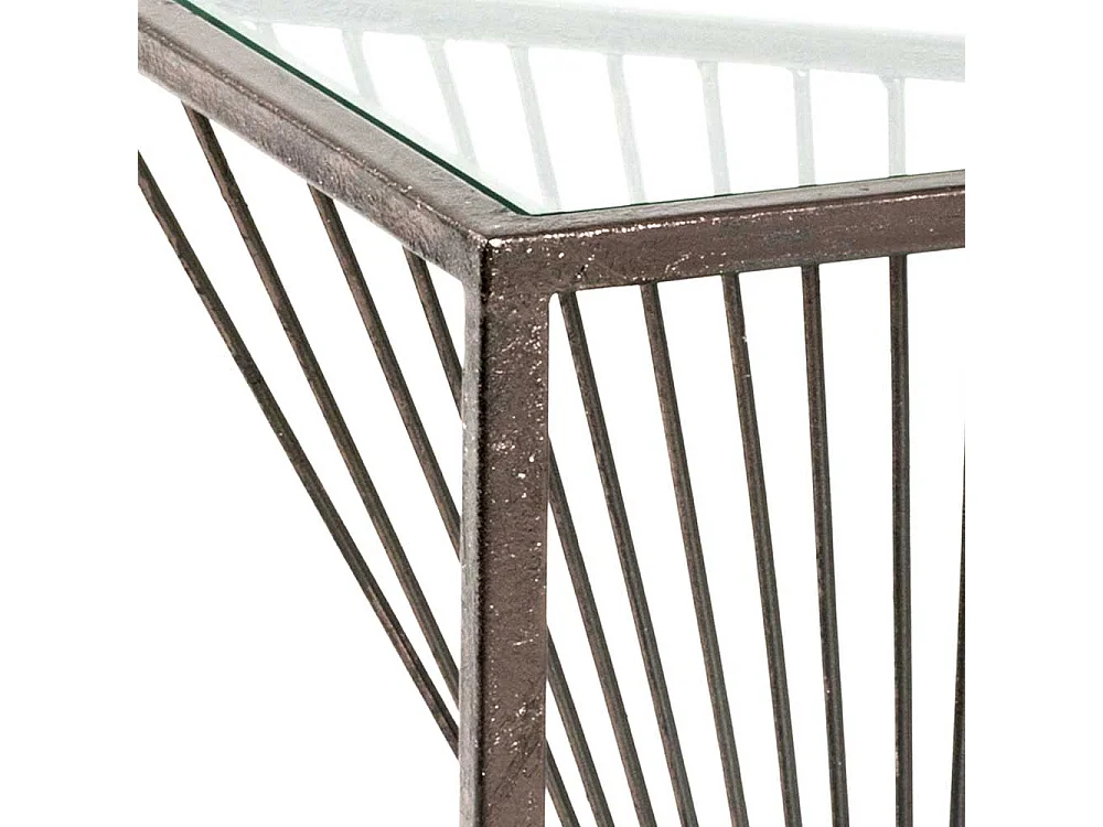 Sofa Beistelltisch mit Glasplatte Stahlgestell in Bronze