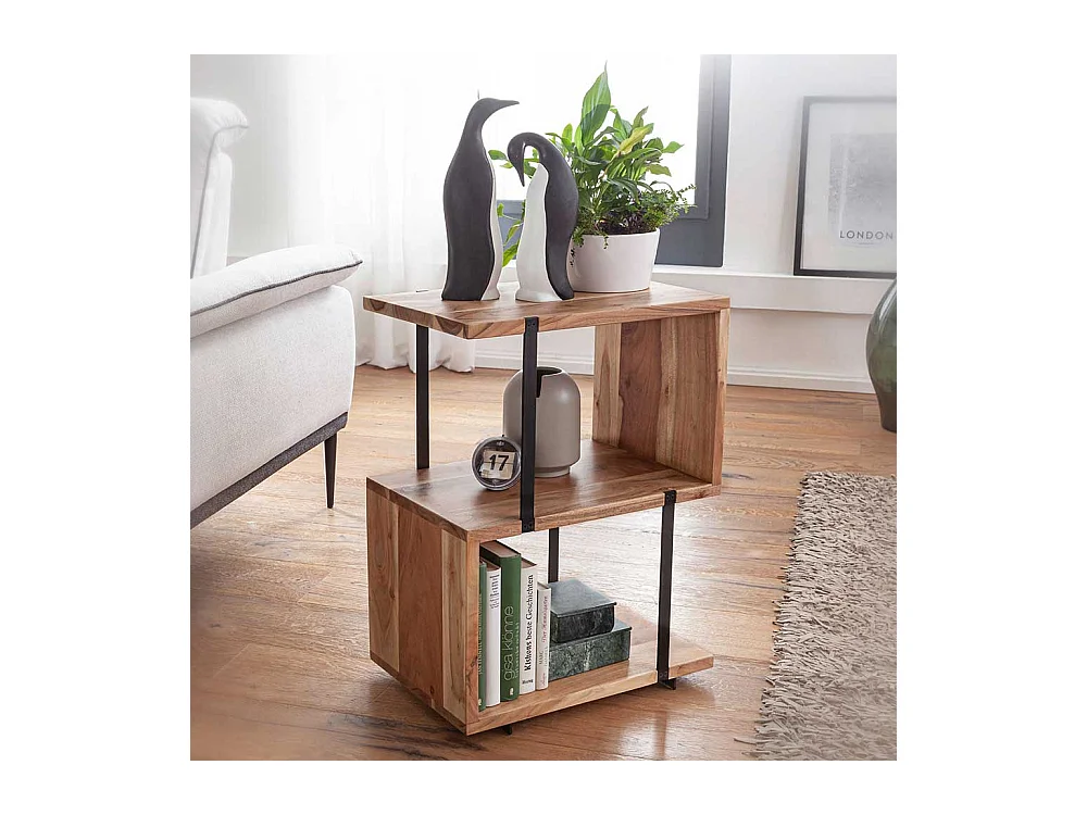 Sofa Beistelltisch in S-Form Akazie Massivholz und Edelstahl