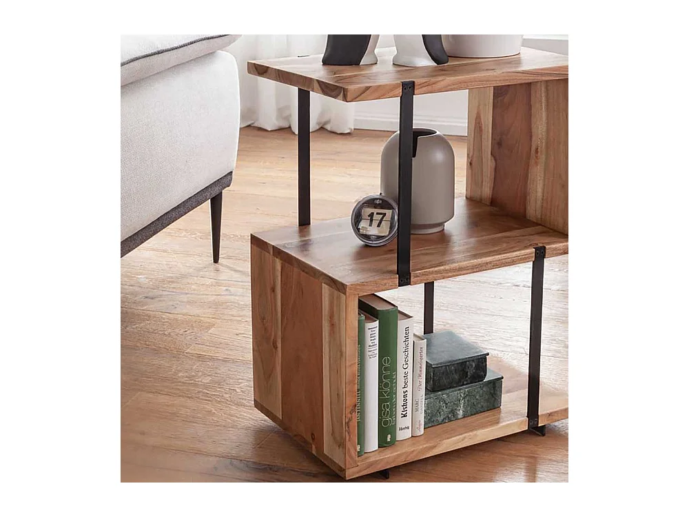 Sofa Beistelltisch in S-Form Akazie Massivholz und Edelstahl