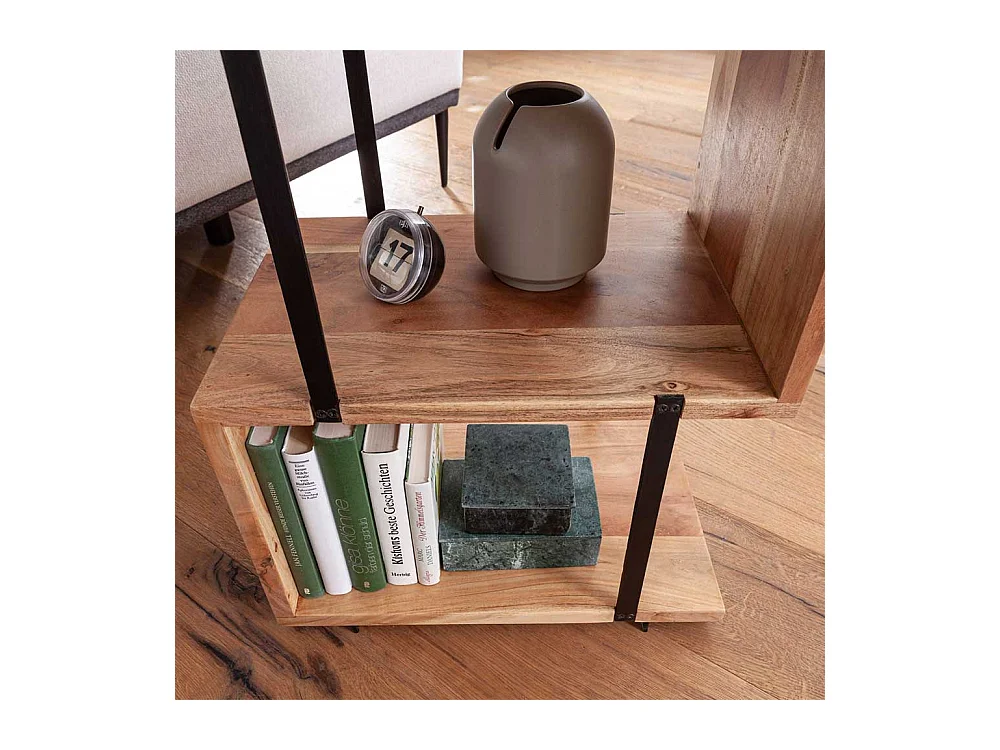 Sofa Beistelltisch in S-Form Akazie Massivholz und Edelstahl