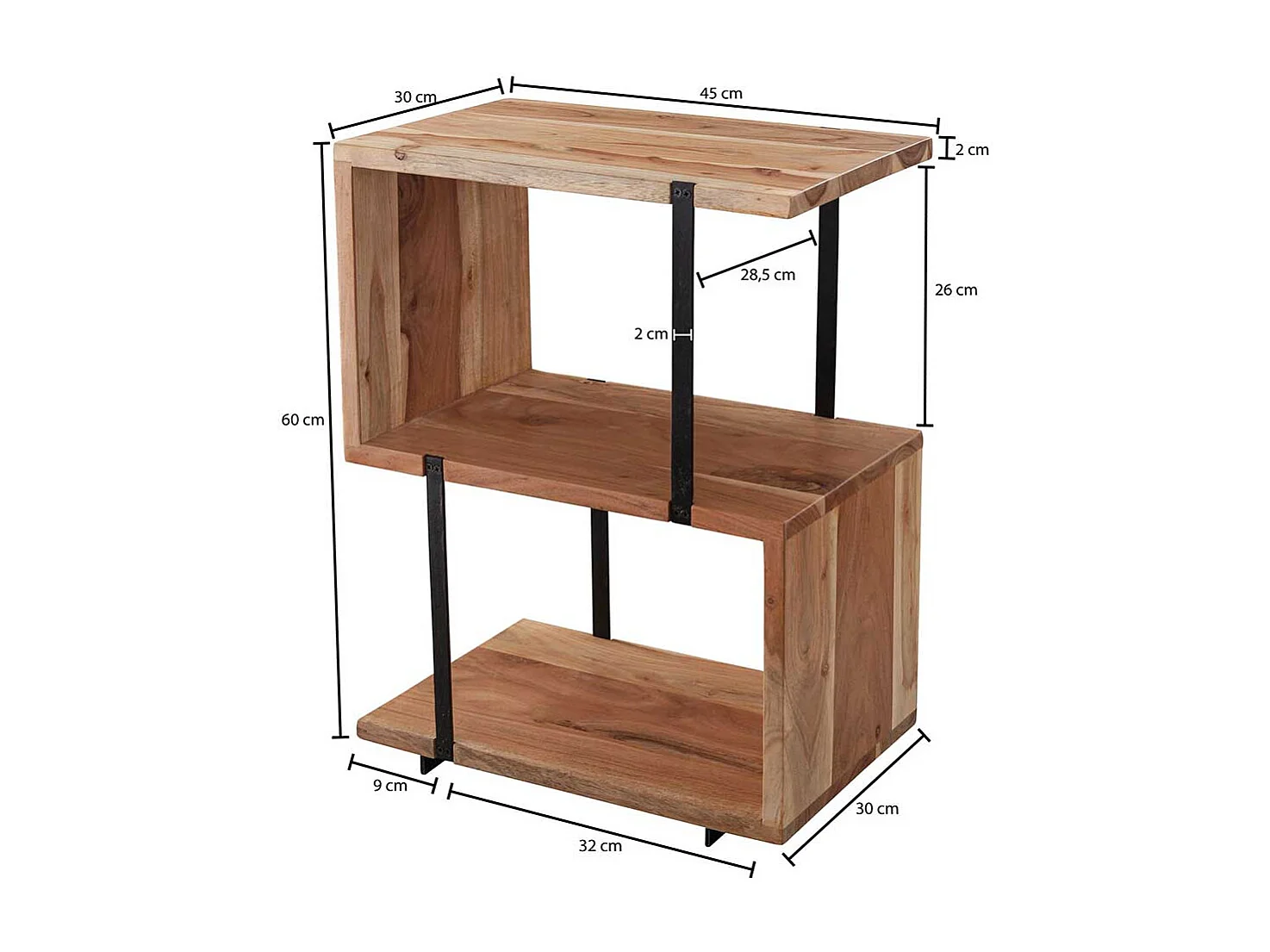 Sofa Beistelltisch in S-Form Akazie Massivholz und Edelstahl