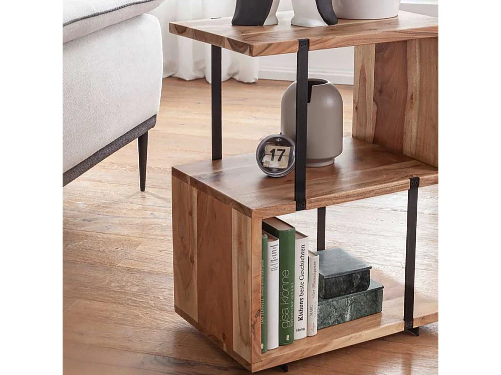 Sofa Beistelltisch in S-Form Akazie Massivholz und Edelstahl