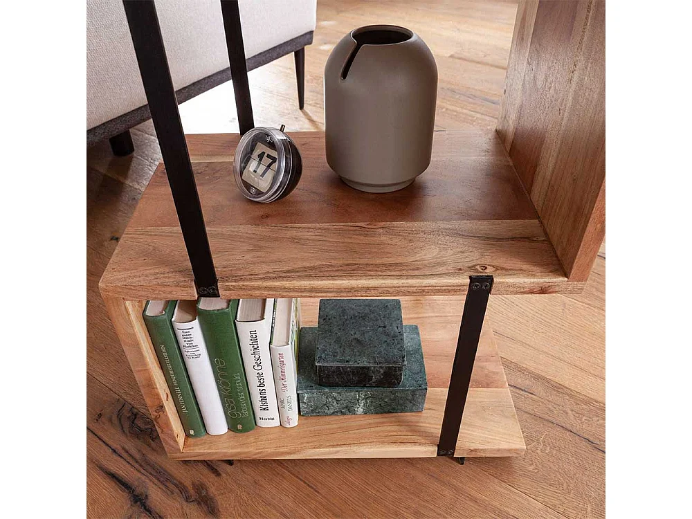 Sofa Beistelltisch in S-Form Akazie Massivholz und Edelstahl