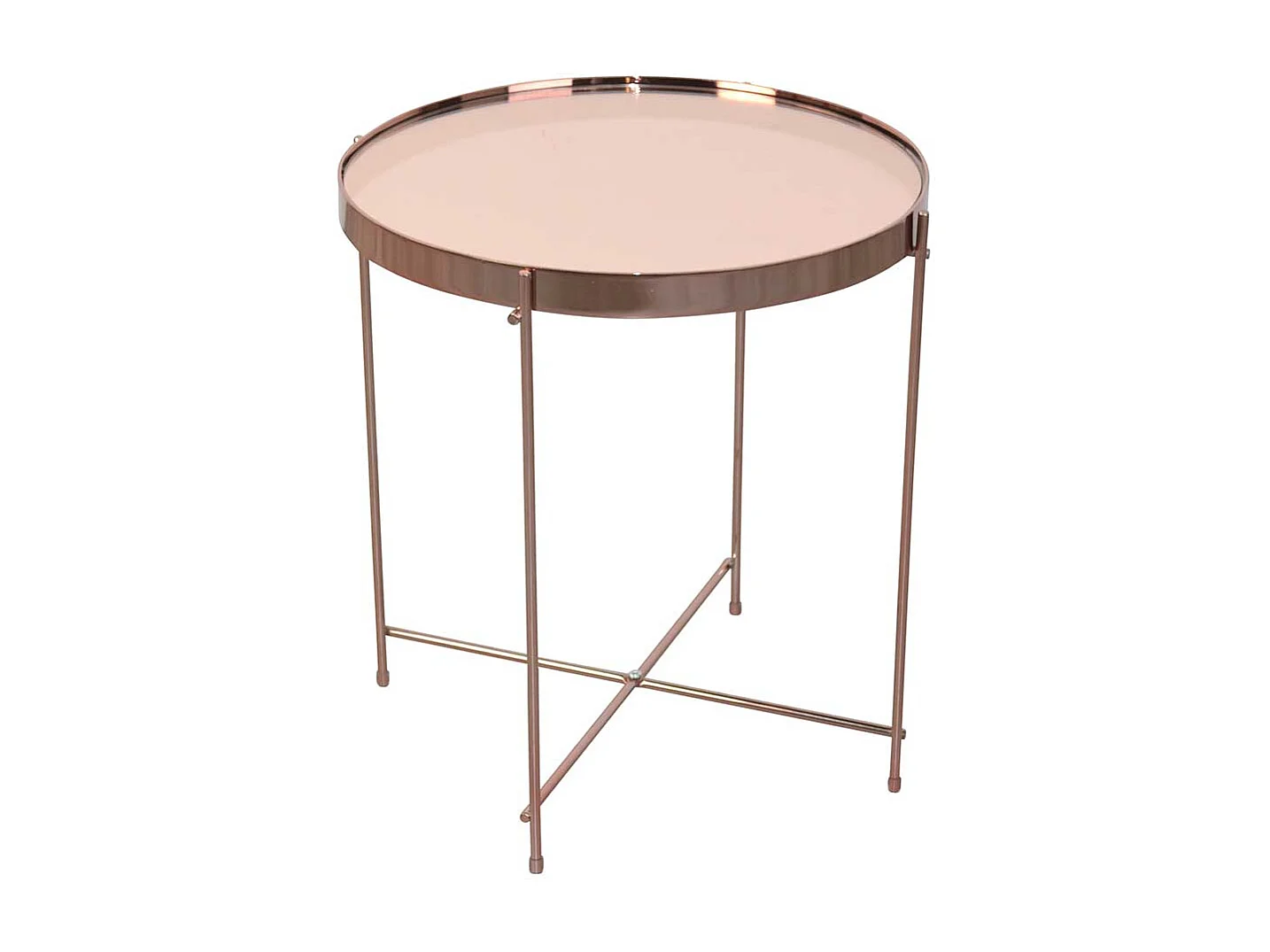 Runder Beistelltisch aus Spiegelglas und Metall Rosegold
