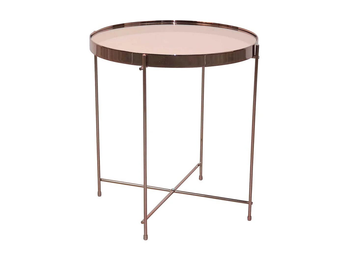 Runder Beistelltisch aus Spiegelglas und Metall Rosegold