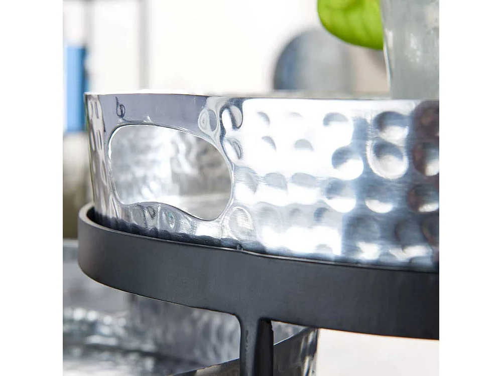 Beistelltische Sofa Metall in Silberfarben und Schwarz handgearbeitet (zweiteilig)