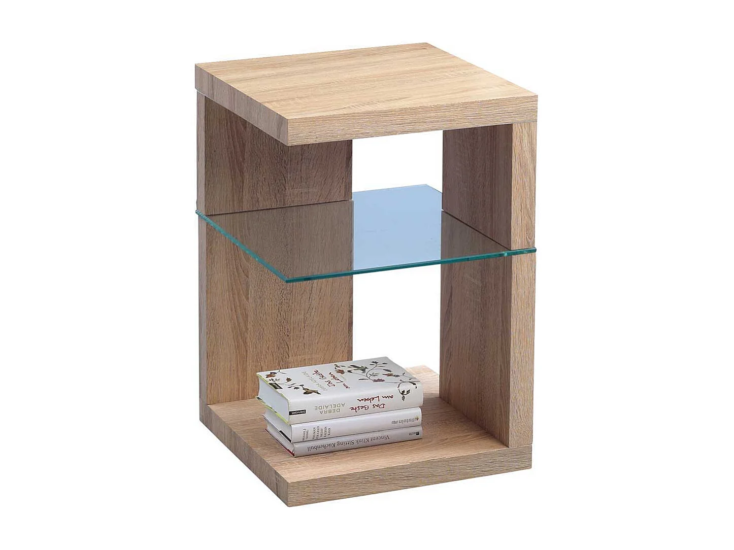 Design Beistelltisch in Eiche Sonoma Sicherheitsglas