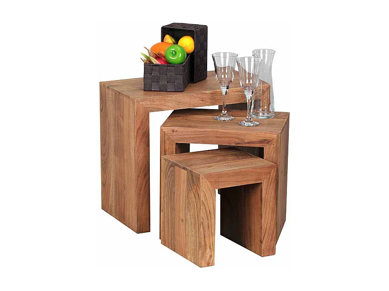 Beistelltisch Set aus Akazie Massivholz naturbelassen (dreiteilig)