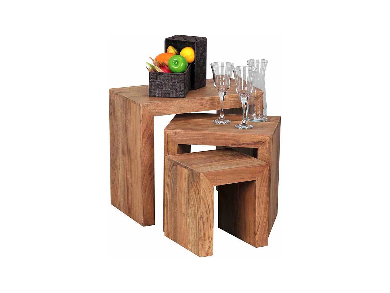 Beistelltisch Set aus Akazie Massivholz naturbelassen (dreiteilig)