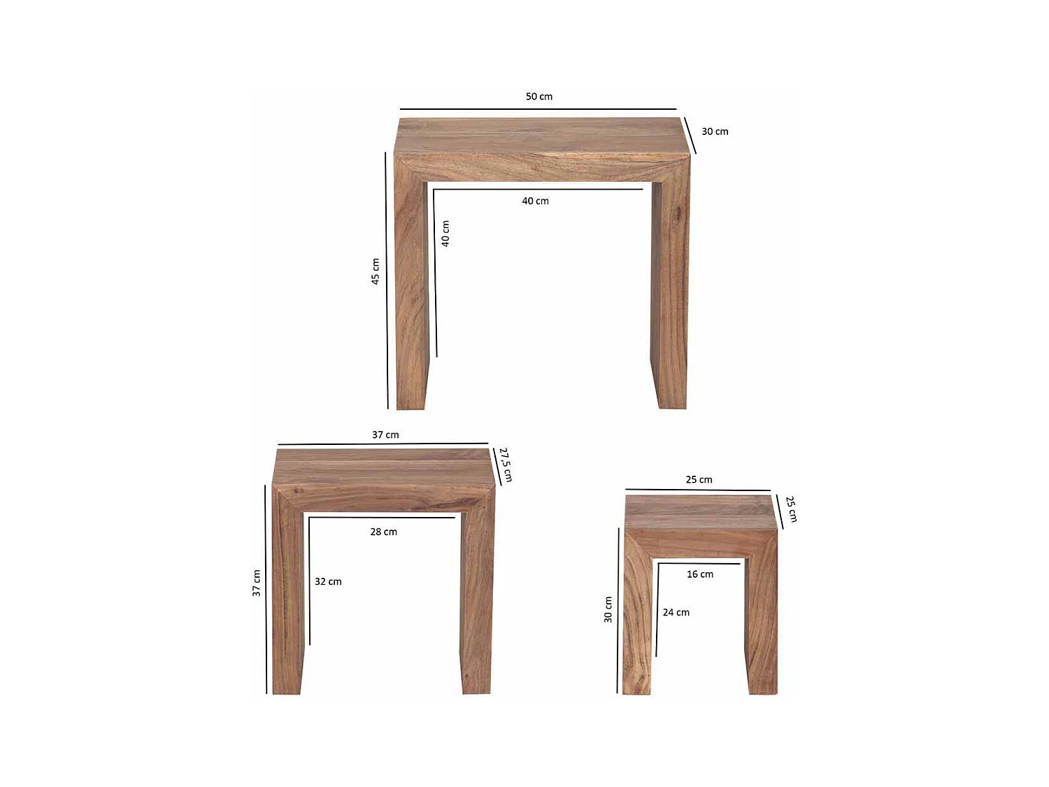 Beistelltisch Set aus Akazie Massivholz naturbelassen (dreiteilig)