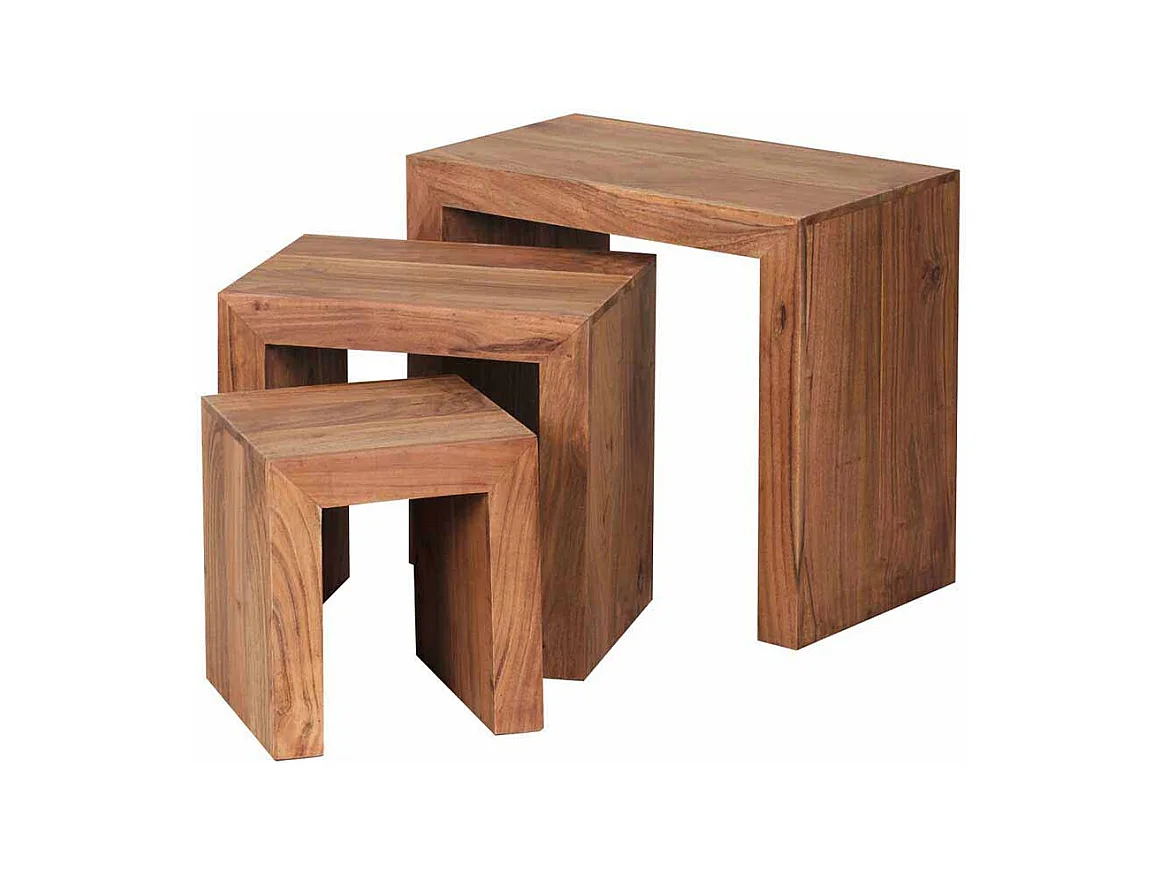 Beistelltisch Set aus Akazie Massivholz naturbelassen (dreiteilig)