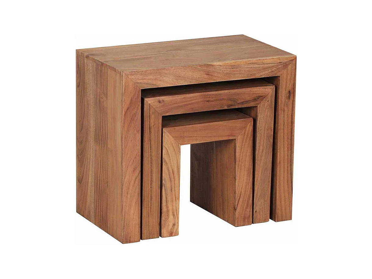Beistelltisch Set aus Akazie Massivholz naturbelassen (dreiteilig)