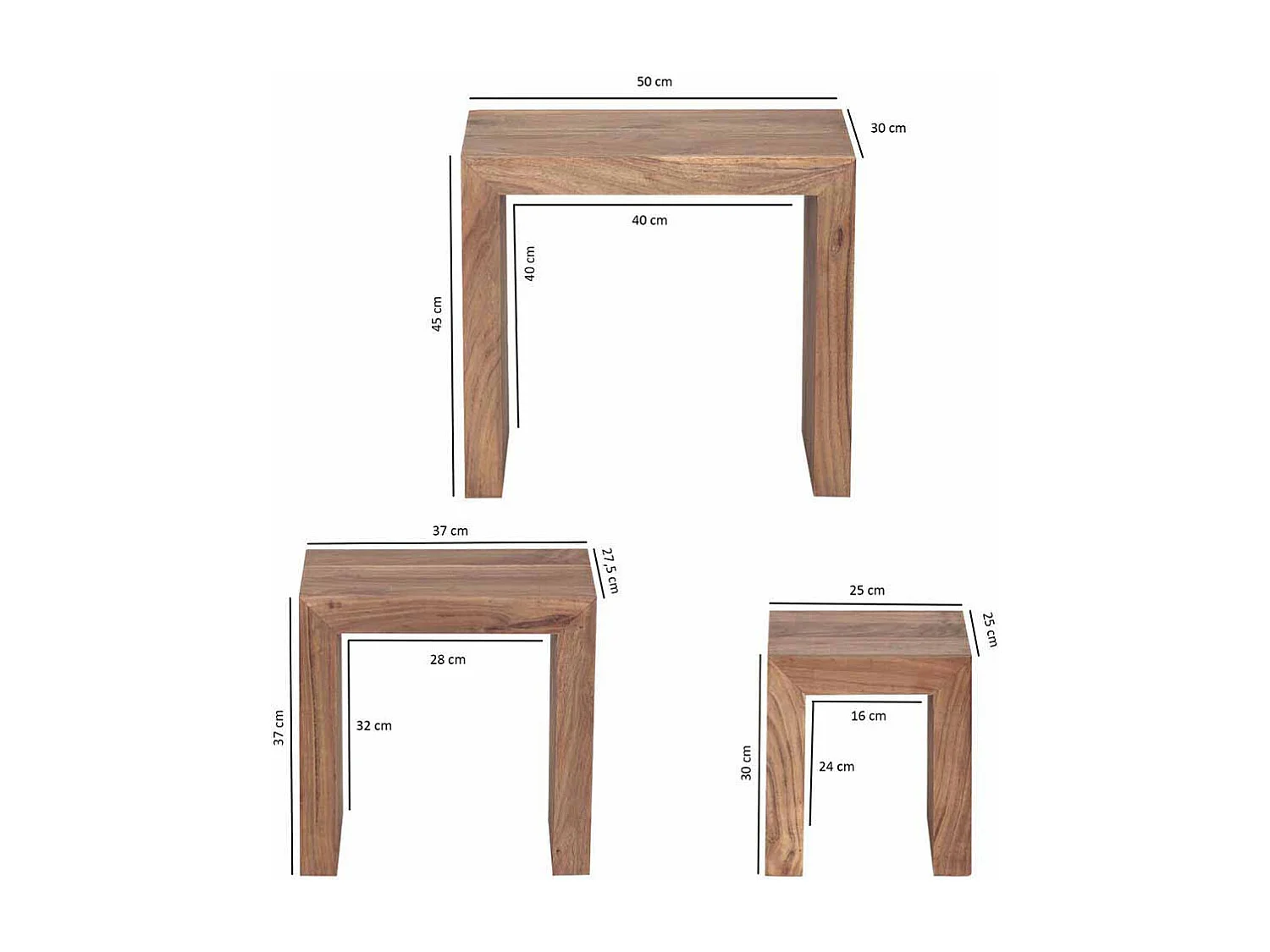 Beistelltisch Set aus Akazie Massivholz naturbelassen (dreiteilig)