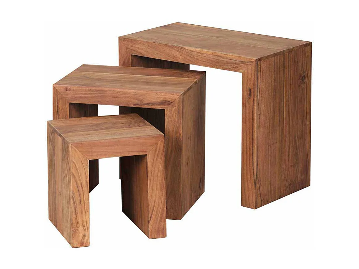 Beistelltisch Set aus Akazie Massivholz naturbelassen (dreiteilig)
