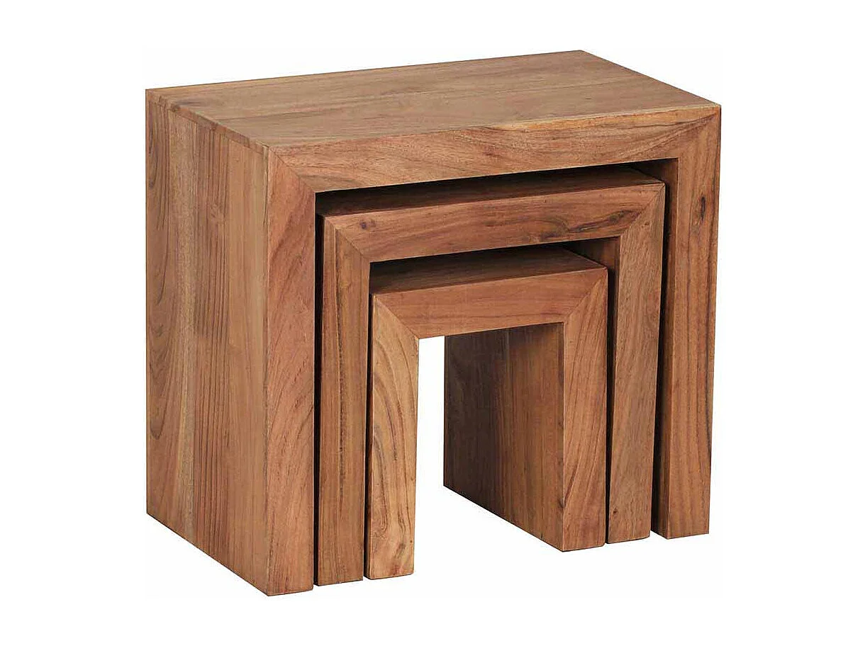 Beistelltisch Set aus Akazie Massivholz naturbelassen (dreiteilig)