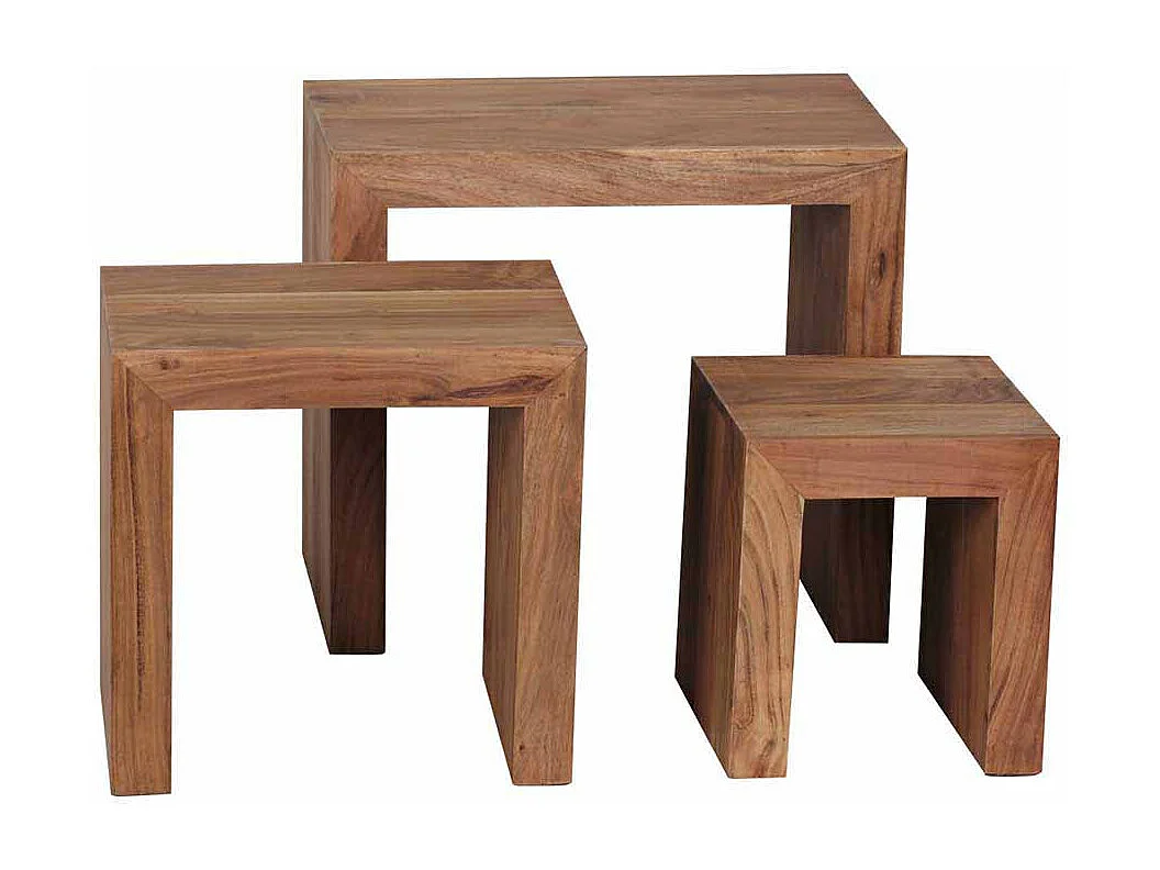 Beistelltisch Set aus Akazie Massivholz naturbelassen (dreiteilig)