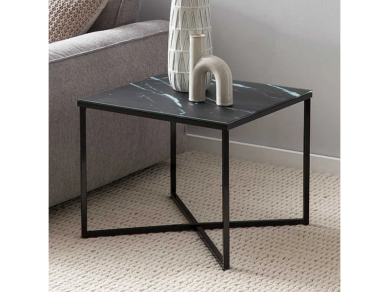 Quadratischer Beistelltisch in Schwarz Glasplatte