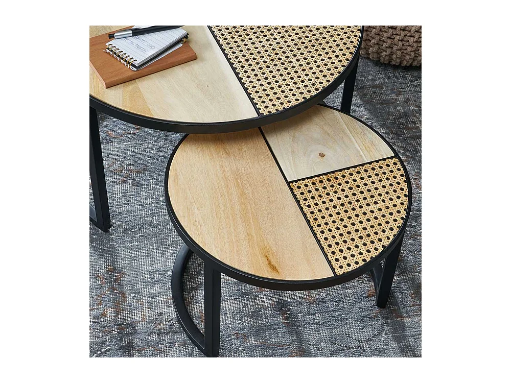 Moderne Beistelltische Sofa in Beige und Schwarz Rattan Geflecht (zweiteilig)