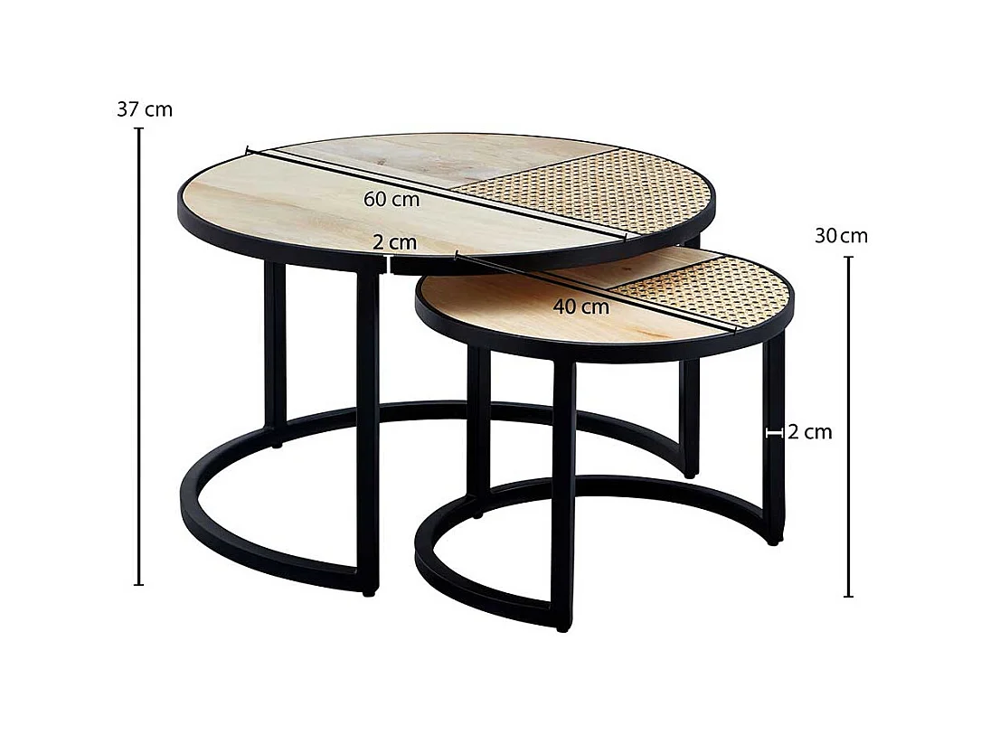 Moderne Beistelltische Sofa in Beige und Schwarz Rattan Geflecht (zweiteilig)