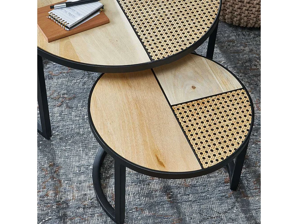 Moderne Beistelltische Sofa in Beige und Schwarz Rattan Geflecht (zweiteilig)