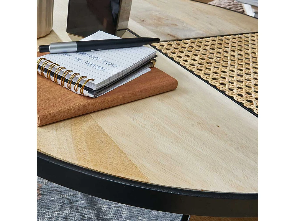 Moderne Beistelltische Sofa in Beige und Schwarz Rattan Geflecht (zweiteilig)