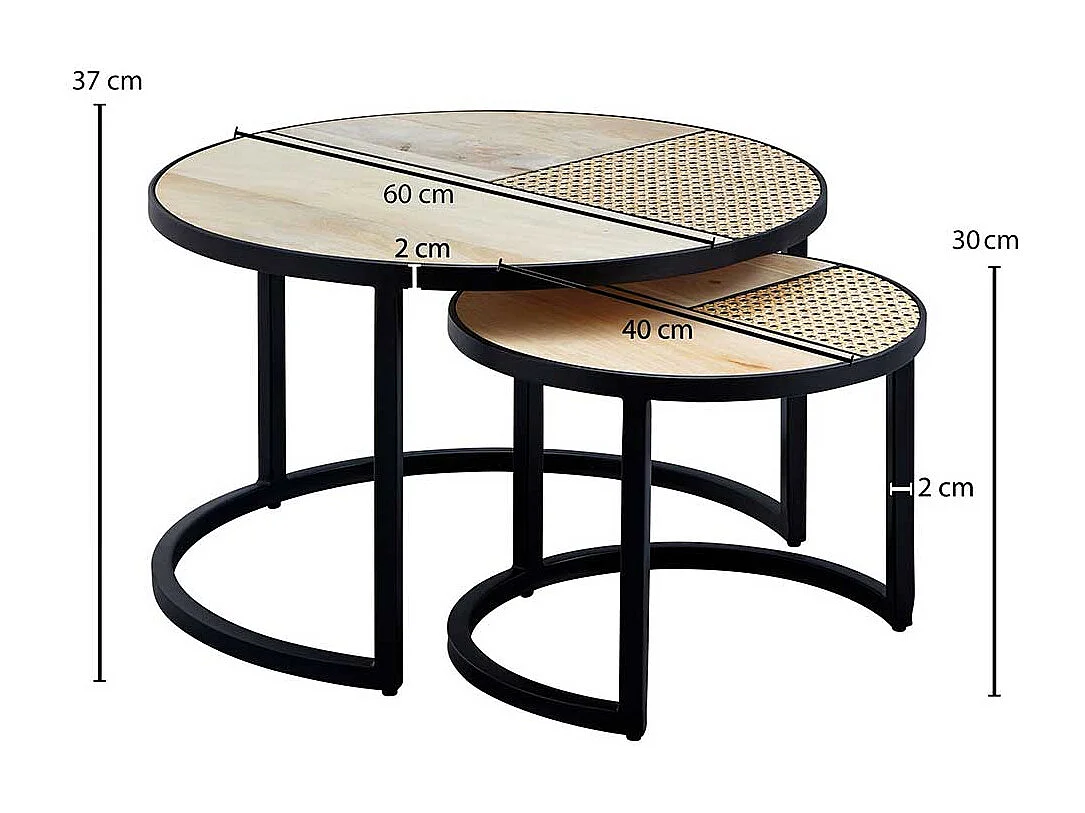 Moderne Beistelltische Sofa in Beige und Schwarz Rattan Geflecht (zweiteilig)