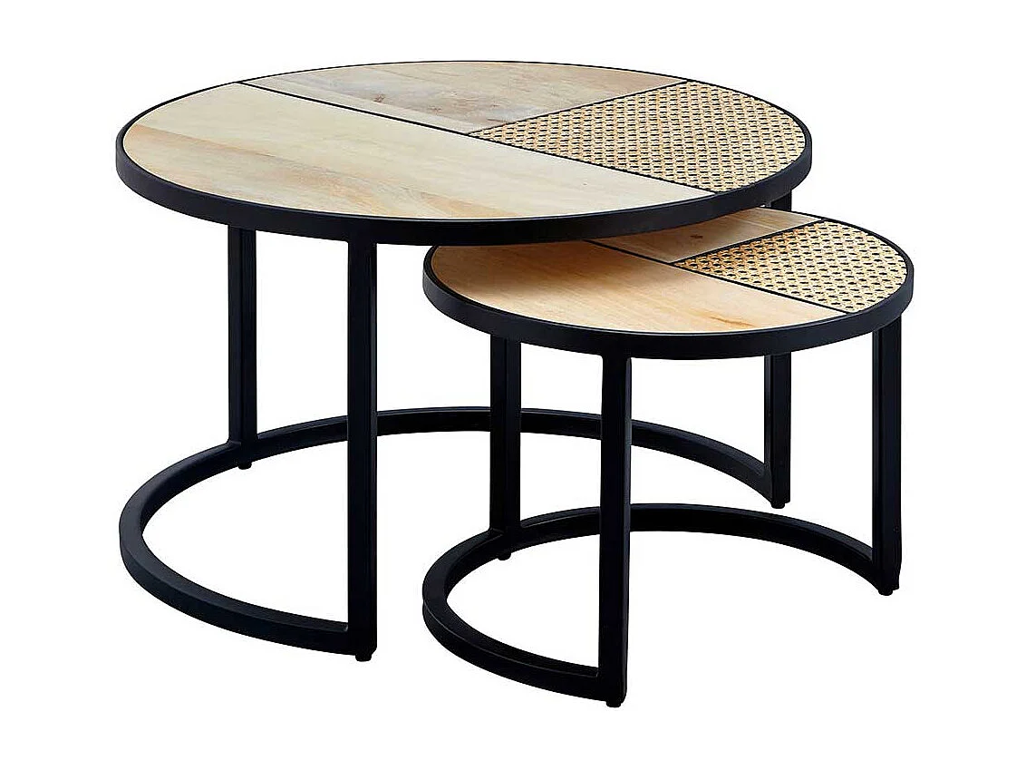 Moderne Beistelltische Sofa in Beige und Schwarz Rattan Geflecht (zweiteilig)