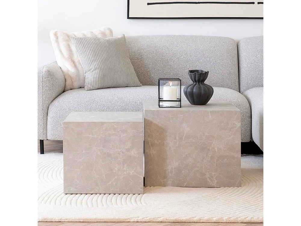 Beistelltische Satztisch in Marmor Optik Block-Form (zweiteilig)