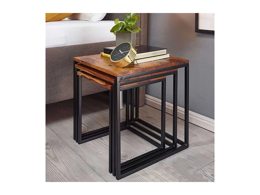 Beistelltisch 3er Set im Industry und Loft Stil 42 cm hoch (dreiteilig)